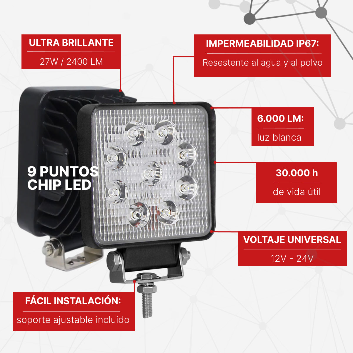 WORKLIGHT CUADRADO 9 LED